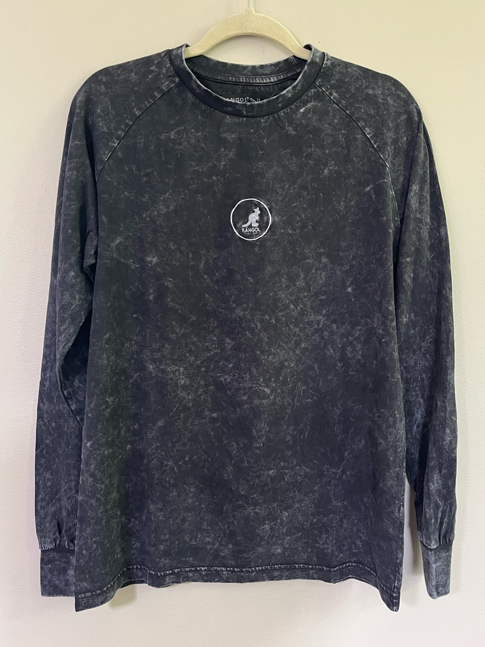 Kangol Acid Wash Long Sleeve Tee Black size small new